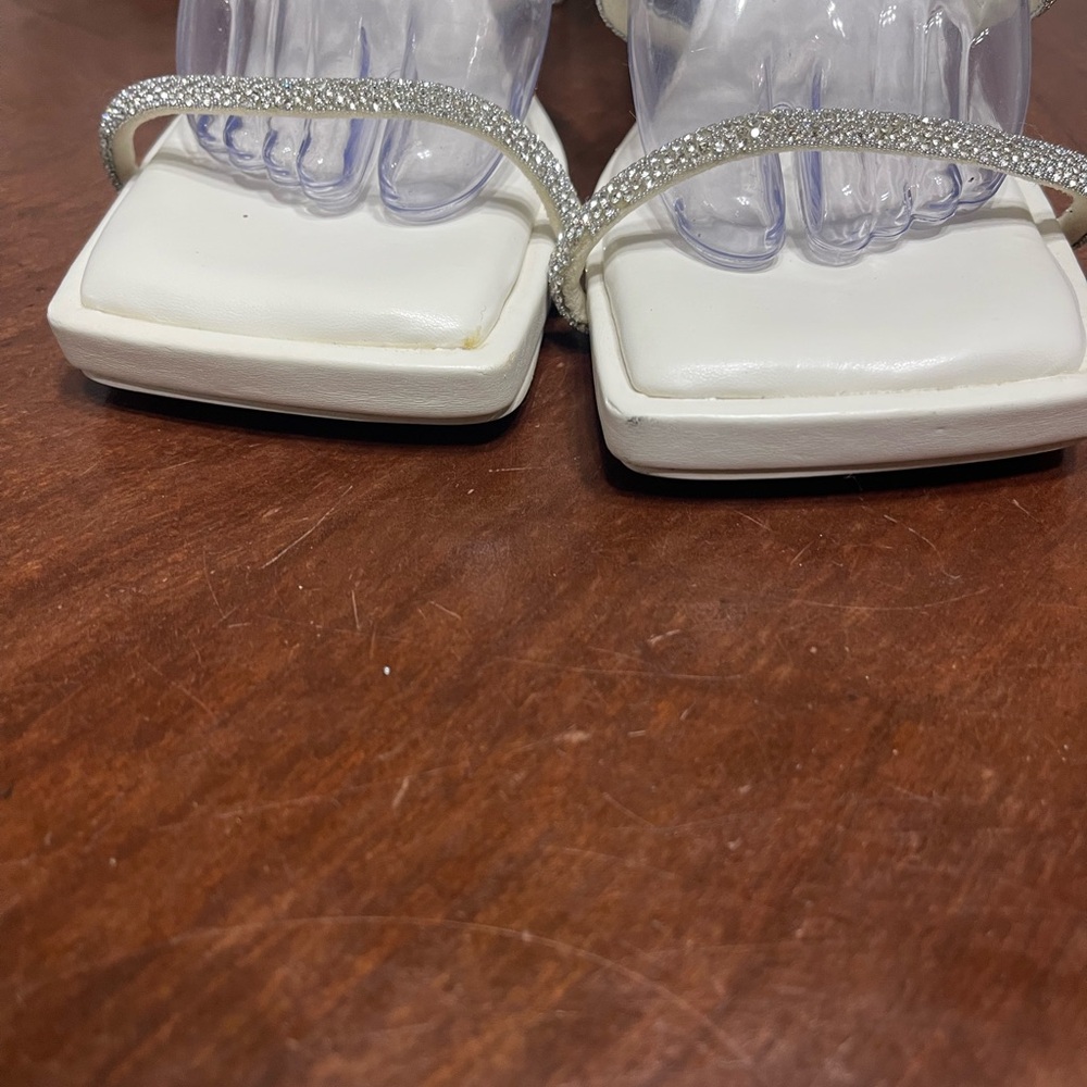 AZALEA WANG Diamond Crystal Strap Sandals Heels Square Toe - Picture 3 of 9